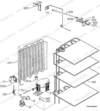 Взрыв-схема холодильника Arthurmartinelux AU6126T - Схема узла Cooling system 017